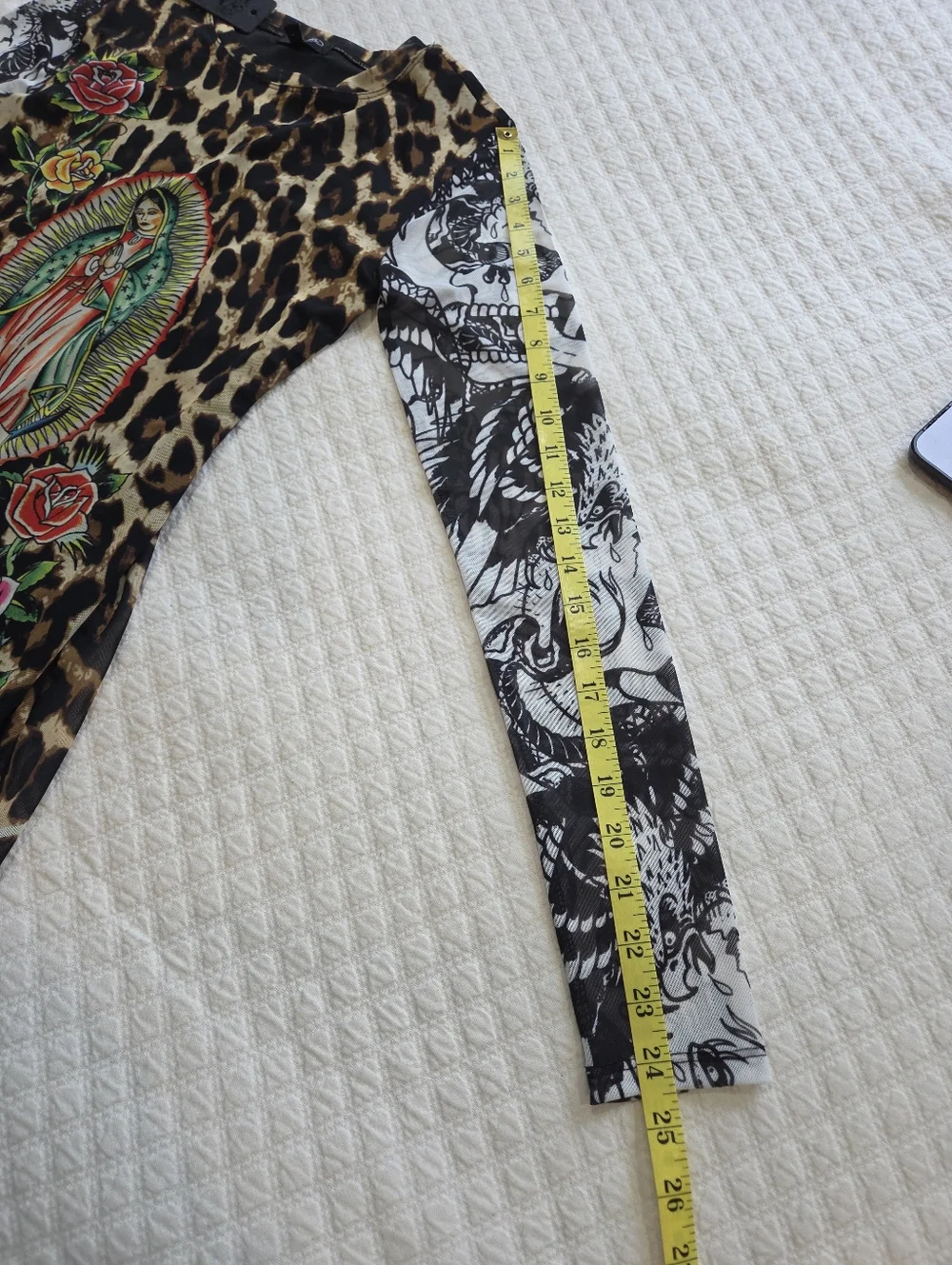 Ed Hardy Dolls Kill Sz Small Leopard Mesh Bodycon Mini Dress Virgin Mary Graphic - Picture 10 of 12